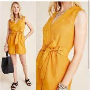 Anthropologie Maeve Luna Romper ~ Linen Blend ~ Gold - 4